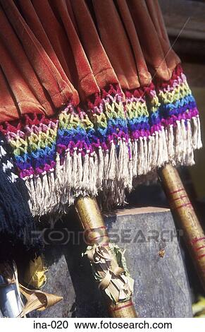 Stock Image - Close up of Tassels and Cloth Petitenget Temple Seminyak Bali. Fotosearch