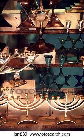 Display of Menorahs Israel View Large Photo Image Stock Photo - Display of Menorahs Israel. Fotosearch