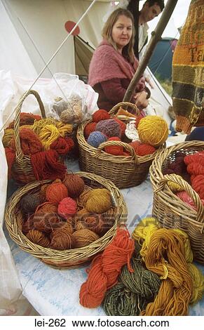 Stock Image - Display of Wool Tewkesbury Medieval Festival UK. Fotosearch
