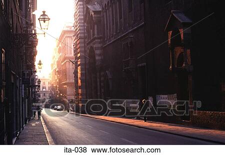 Evening Sunlight in Street Genova Italy Europe View Large Photo Image Stock Photo - Evening Sunlight in Street Genova Italy Europe. Fotosearch