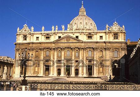 Stock Photography - Facade and Dome of St Peters Cathedral Vatican Italy. Fotosearch