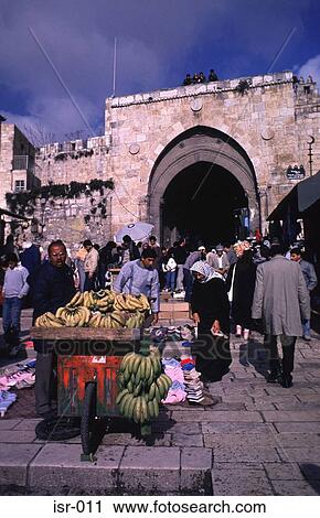 Stock Image - Fruit Stall at Damascus Gate Jerusalem Israel. Fotosearch
