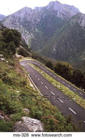 Hairpin Bend In The Picos De Europa Mountain Range Spain Stock