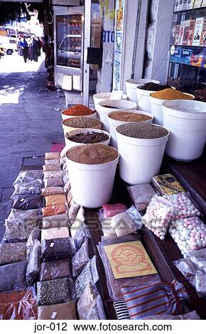 Stock Image - Herb and Spice Shop Display Aqaba Jordan. Fotosearch