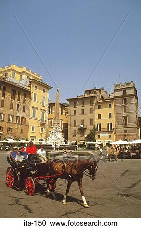 Stock Image - Horse and Trap on Rome Street Italy. Fotosearch