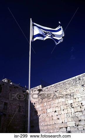 Stock Photo - Israeli Flag by Western Wall Jerusalem Israel. Fotosearch
