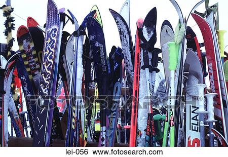 Line of Stacked Skis View Large Photo Image Stock Photograph - Line of Stacked Skis. Fotosearch