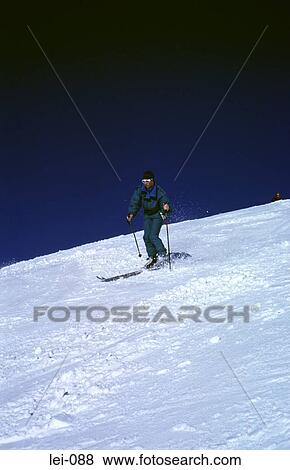 Lone Skier on Snow Slope View Large Photo Image Stock Photo - Lone Skier on Snow Slope. Fotosearch