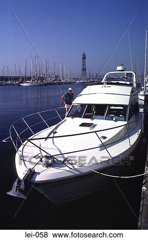 Luxury Motor Boat at Quayside Barcelona Spain View Large Photo Image Stock Photo - Luxury Motor Boat at Quayside Barcelona Spain. Fotosearch