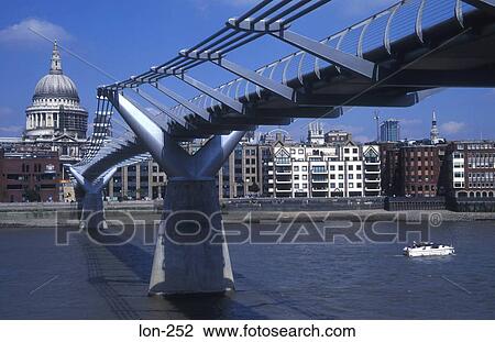 Stock Image - Millennium Bridge and St Paul's Cathedral London UK. Fotosearch