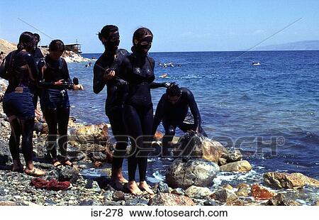 Mud Covered People on Ein Gedi Beach Dead Sea Israel View Large Photo Image Stock Photo - Mud Covered People on Ein Gedi Beach Dead Sea Israel. Fotosearch