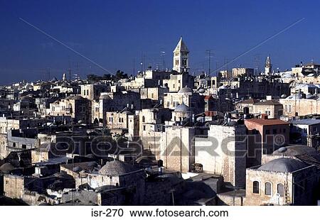 Stock Image - Muslim and Christian Quarters of Jerusalem Israel. Fotosearch