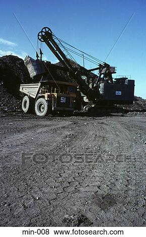 Stock Photo - Old Mechanical Digger and Truck Trimsaran Mine Wales. Fotosearch
