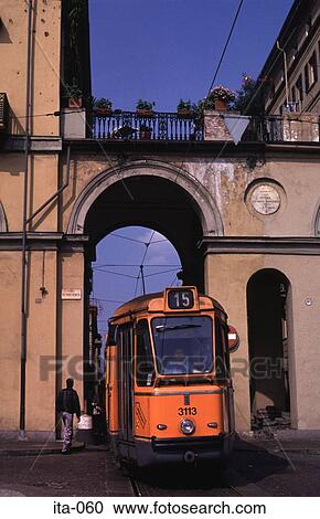 Orange Tram Passing Through Arch Turin Italy Europe View Large Photo Image Stock Image - Orange Tram Passing Through Arch Turin Italy Europe. Fotosearch