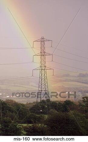 Rainbow Crossing Electricity Pylon UK View Large Photo Image Stock Image - Rainbow Crossing Electricity Pylon UK. Fotosearch