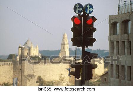 Red Traffic Lights Near Ancient Buildings Israel View Large Photo Image Stock Photography - Red Traffic Lights Near Ancient Buildings Israel. Fotosearch