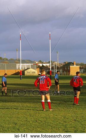 Stock Image - Rugby Players Waiting for Play to Resume. Fotosearch