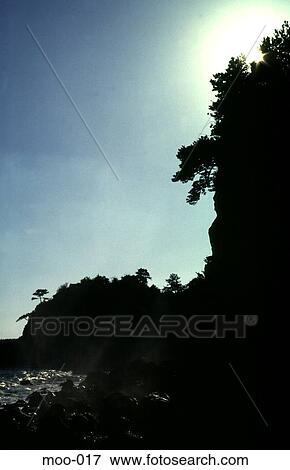 Stock Photo - Silhouette Cliffs Sea Korea. Fotosearch