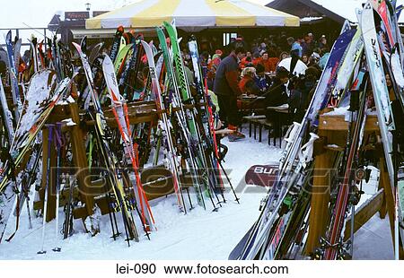 Skis on Ski Rack by Restaurant View Large Photo Image Stock Image - Skis on Ski Rack by Restaurant. Fotosearch