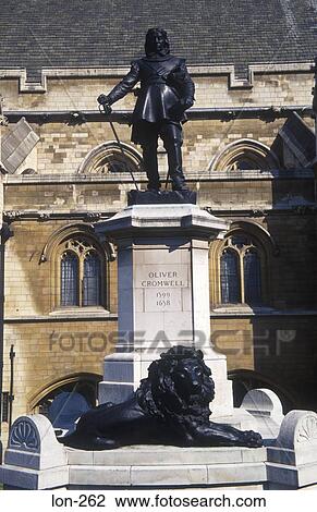 Stock Image - Statue of Oliver Cromwell at the House of Parliament London UK. Fotosearch