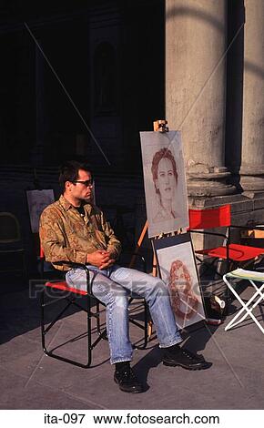 Street Artist Beside Portraits Florence View Large Photo Image Stock Photo - Street Artist Beside Portraits Florence. Fotosearch