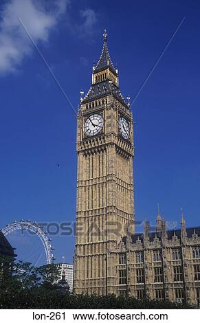 Stock Image - The Houses of Parliament and the London Eye London UK. Fotosearch