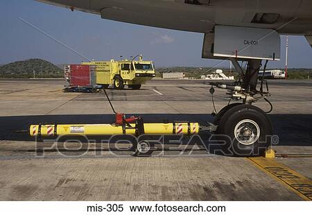 Stock Photography - Towing Bar Attached to Front Wheel of Aeroplane. Fotosearch