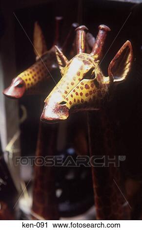 Stock Image - Wooden Giraffe Kenya. Fotosearch