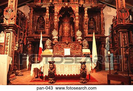 Stock Image - Altar in Ornate Catholic Church Chiriqui Panama. Fotosearch