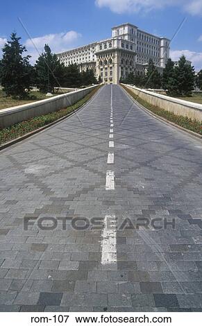 Stock Photo - Approach Road to the Parliament Palace Bucharest Romania. Fotosearch
