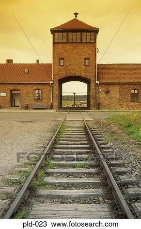 Stock Image - Approach to Auschwitz-Birkenau Poland. Fotosearch