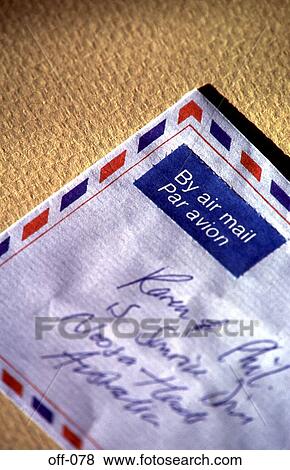 Stock Photo - Blue Airmail Letter on a Yellow Background. Fotosearch