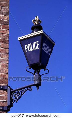 Blue Police Station Lamp on Corner of Wall UK View Large Photo Image Stock Photo - Blue Police Station Lamp on Corner of Wall UK. Fotosearch