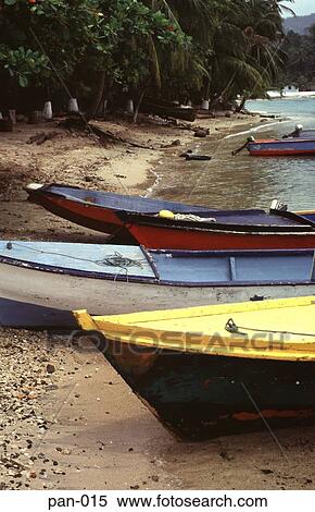 Stock Photography - Boats on Beach Isla Grande Panama. Fotosearch