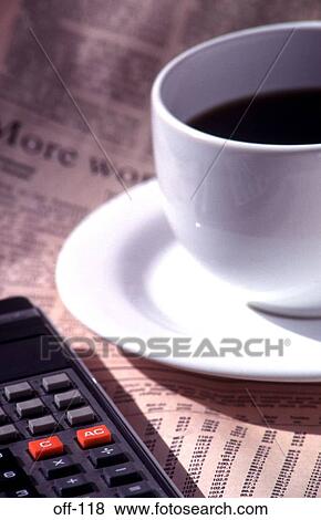 Calculator Coffee Cup and Newspaper View Large Photo Image Stock Photo - Calculator Coffee Cup and Newspaper. Fotosearch