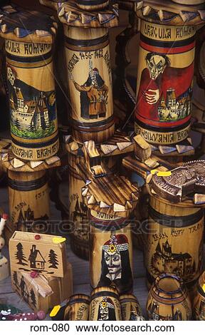 Carved and Painted Wooden Souvenirs Bran Romania View Large Photo Image Stock Image - Carved and Painted Wooden Souvenirs Bran Romania. Fotosearch