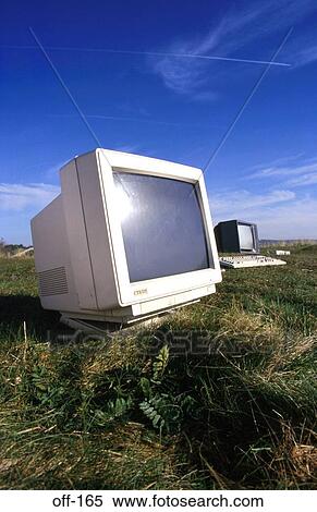 Stock Photography - Computer Monitor on Grassy Area. Fotosearch