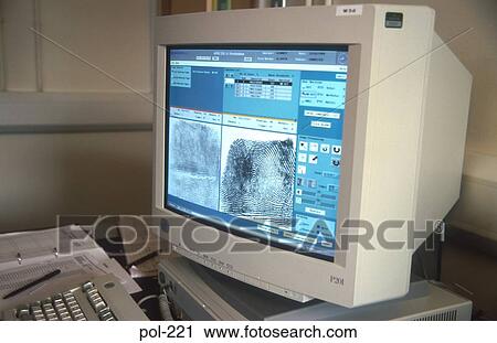 Stock Image - Computer Monitor Showing Fingerprint Software UK. Fotosearch