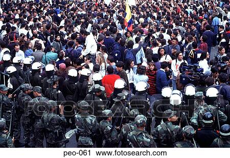 Crowd of Demonstrators and Soldiers Bogota Colombia View Large Photo Image Stock Image - Crowd of Demonstrators and Soldiers Bogota Colombia. Fotosearch