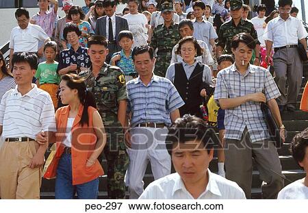 Crowded Pedestrian Bridge Stairway Seoul S Korea View Large Photo Image Stock Photo - Crowded Pedestrian Bridge Stairway Seoul S Korea. Fotosearch