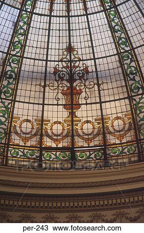 Stock Image - Detail of the Glass Dome in the Hotel Bolivar Lima Peru. Fotosearch