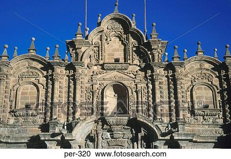 Stock Image - Detail of the Iglesia de la Compania de Jesus Cuzco Peru. Fotosearch