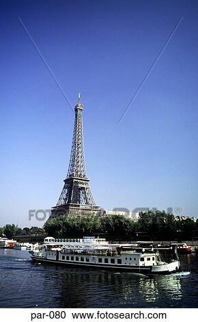 Stock Image - Eiffel Tower River Seine Paris France. Fotosearch