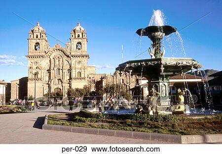 Fountain and Church Plaza di Amas Cuzco Peru View Large Photo Image Stock Photo - Fountain and Church Plaza di Amas Cuzco Peru. Fotosearch