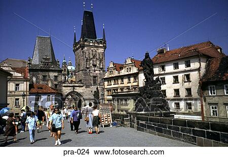 Gate to Old Town from Charles Bridge Prague View Large Photo Image Picture - Gate to Old Town from Charles Bridge Prague. Fotosearch