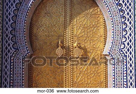 Golden Door in Zellij Wall Royal Palace Fes Morocco View Large Photo Image Stock Photograph - Golden Door in Zellij Wall Royal Palace Fes Morocco. Fotosearch