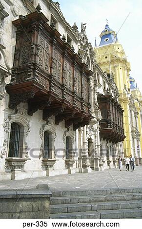 Latticework Balconies Archbishop's Palace Lima Peru View Large Photo Image Stock Photography - Latticework Balconies Archbishop's Palace Lima Peru. Fotosearch