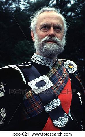 Stock Image - Man Grey Beard in Traditional Scottish Costume. Fotosearch