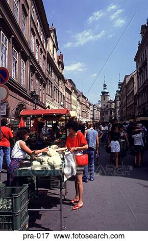 Stock Photo - Market Stalls in an Old Town Road Prague. Fotosearch