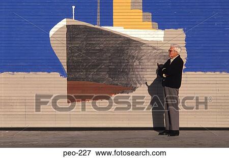 Old Man Looking at Ship Mural Los Angeles USA View Large Photo Image Stock Photo - Old Man Looking at Ship Mural Los Angeles USA. Fotosearch